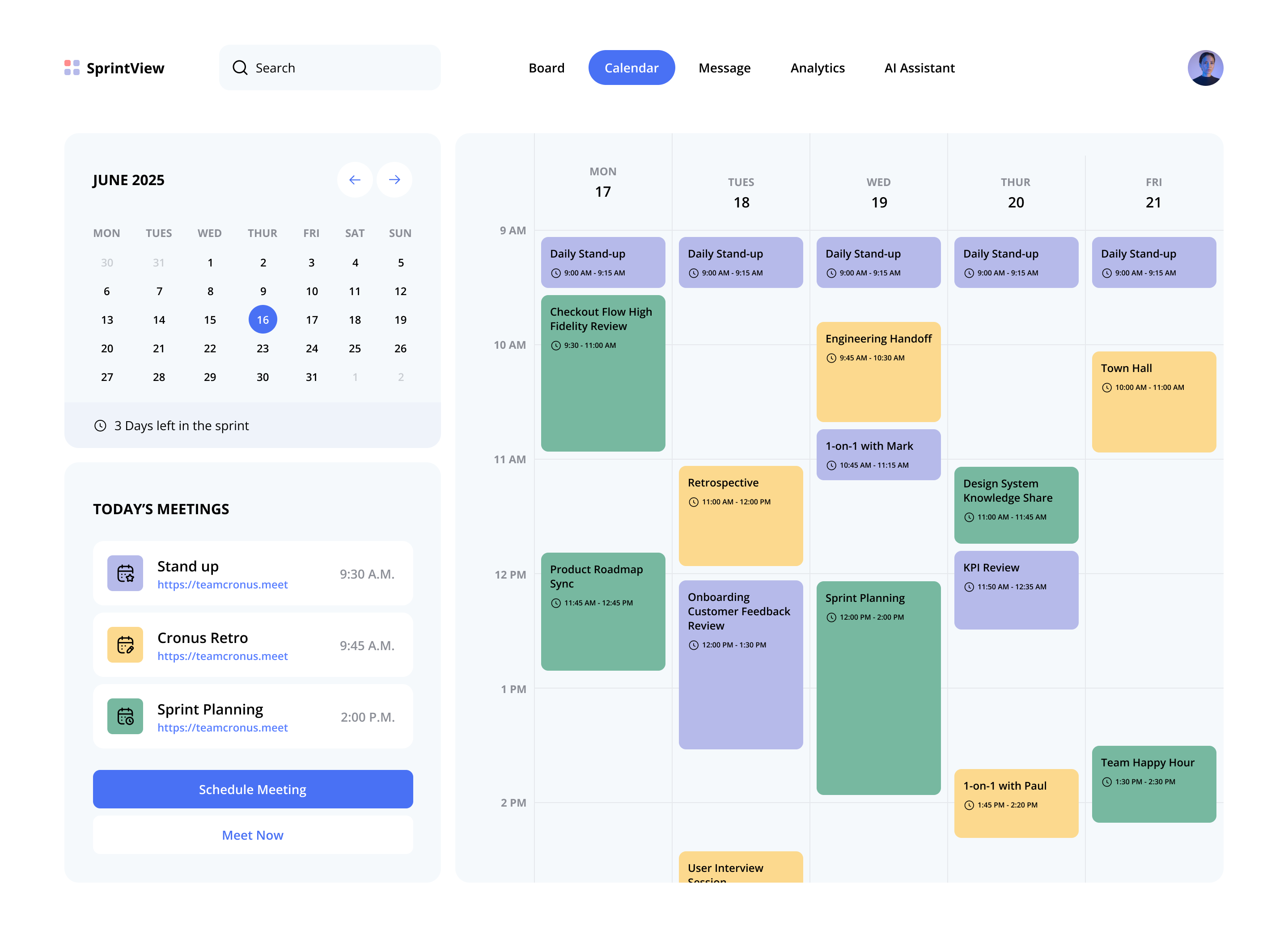 SprintView Calendar Page